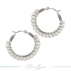 Circle Brass Silver Earrings with Perle Maiorca