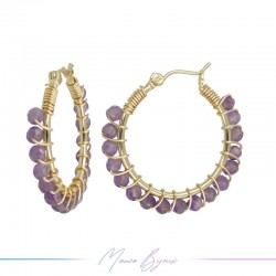 Circle Brass Gold Earrings with Ametista