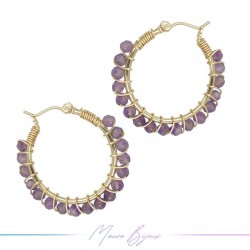 Circle Brass Gold Earrings with Ametista