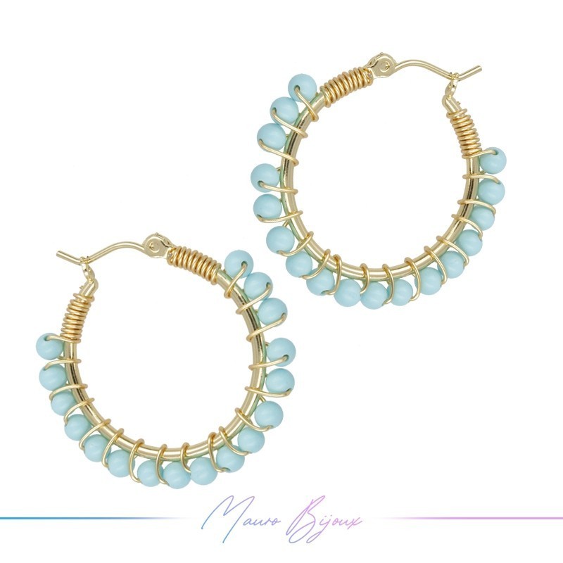 Circle Brass Gold Earrings with Pasta Turchese