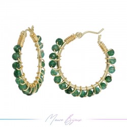 Circle Brass Gold Earrings with Agata Verde