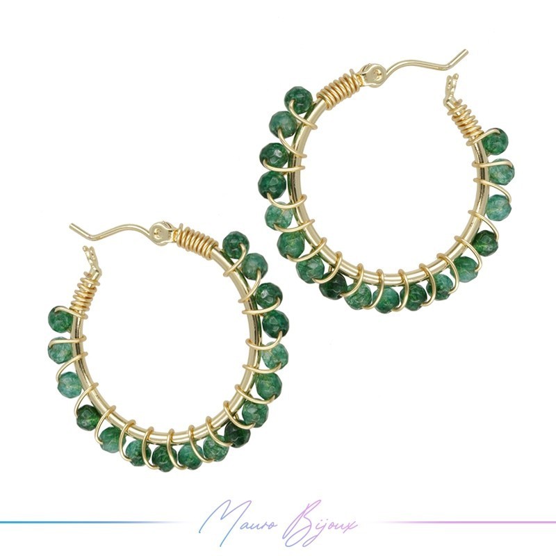 Orecchini Tondo in Ottone Dorato con Agata Verde