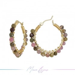 Circle Brass Gold Earrings with Tormaline