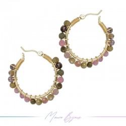 Circle Brass Gold Earrings with Tormaline