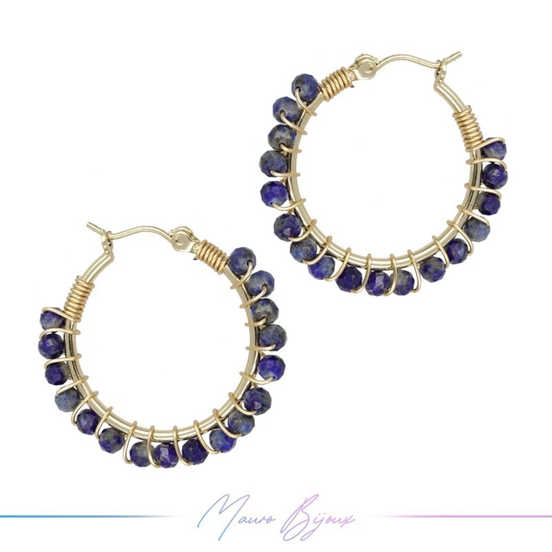 Orecchini Tondo in Ottone Dorato con Lapislazuli