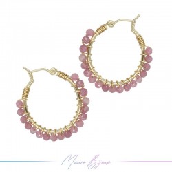 Circle Brass Gold Earrings with Rhodochrosite
