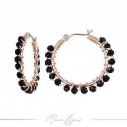 Orecchini Tondo in Ottone Oro Rosa con Onice