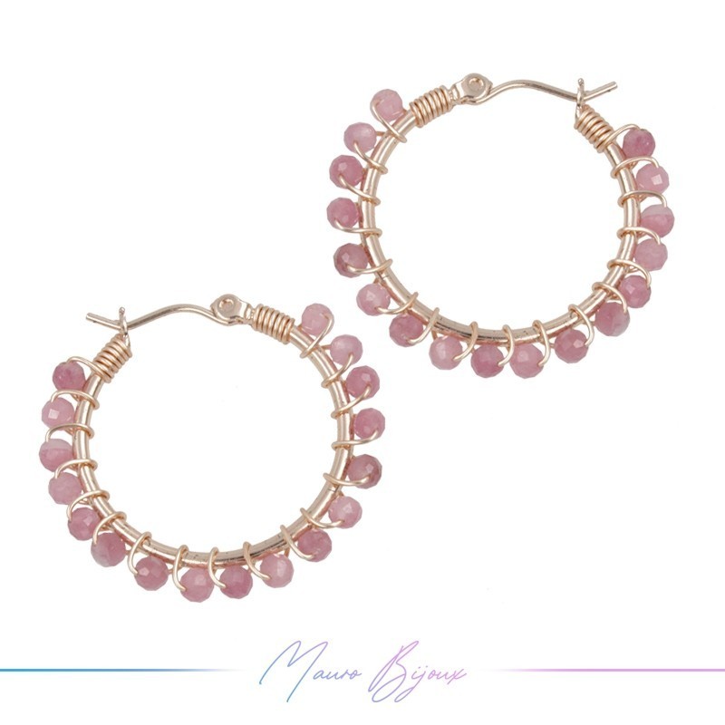 Orecchini Tondo in Ottone Oro Rosa con Rodocrosite