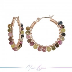 Orecchini Tondo in Ottone Oro Rosa con Tormalina