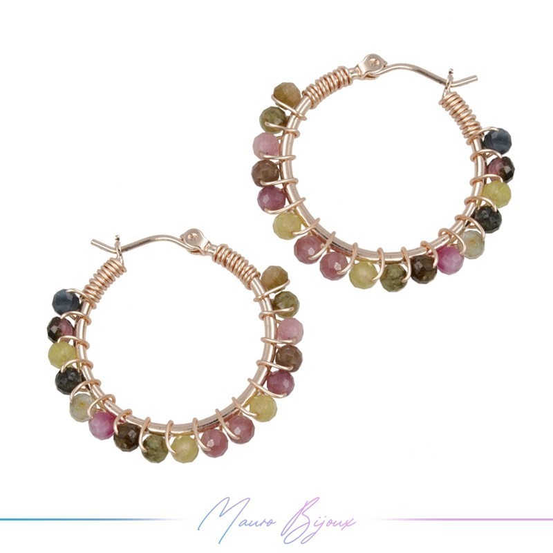 Orecchini Tondo in Ottone Oro Rosa con Tormalina