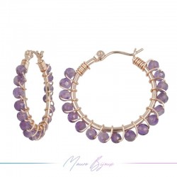 Orecchini Tondo in Ottone Oro Rosa con Ametista