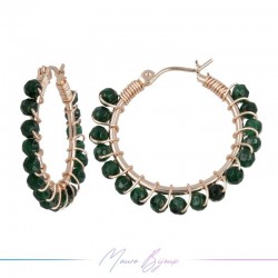 Orecchini Tondo in Ottone Oro Rosa con Agata Verde