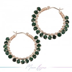 Circle Brass Rose Gold Earrings with Agata Verde