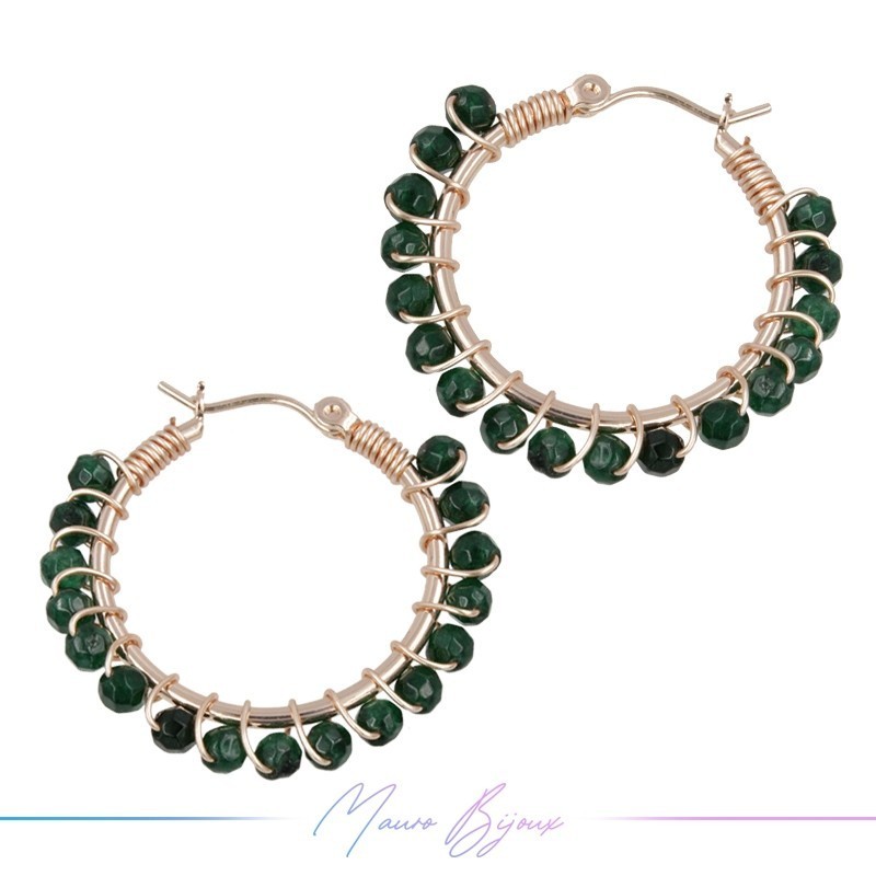 Orecchini Tondo in Ottone Oro Rosa con Agata Verde