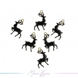 Charms brass enameled reindeer black 10x17mm