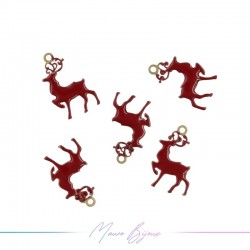 Charms brass enameled reindeer red 10x17mm