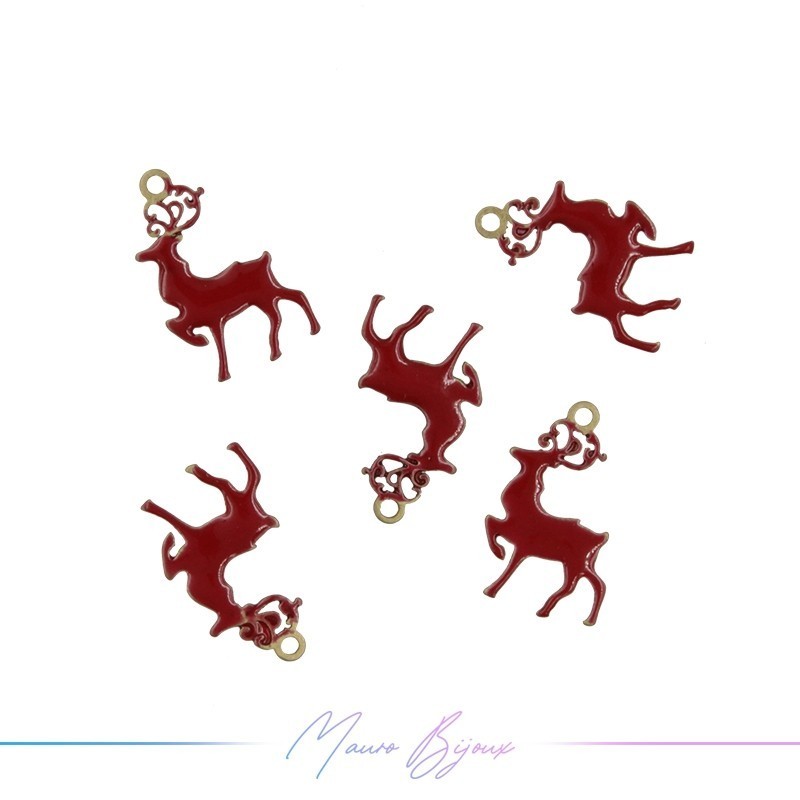 Ciondoli in Ottone Smaltati Renna Rosso 10x17mm
