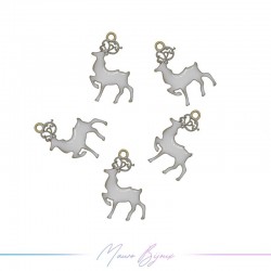 Charms brass enameled reindeer white 10x17mm
