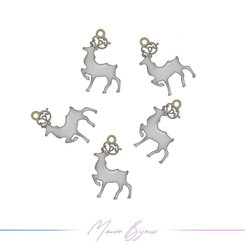 Charms brass enameled reindeer white 10x17mm