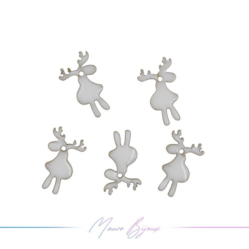 Charms brass enameled reindeer2 white 10x17mm