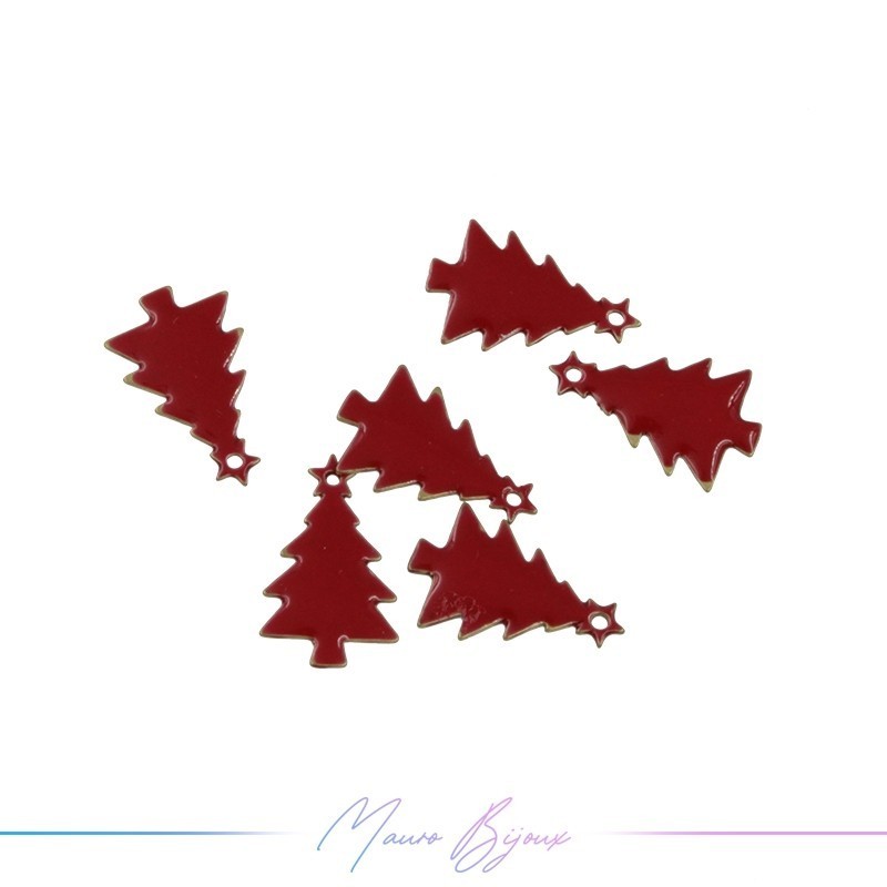 Ciondoli in Ottone Smaltati Albero Natale Rosso 9x14mm