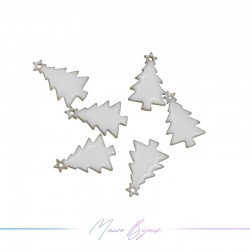 Charms brass enameled Christmas Tree White 9x14mm