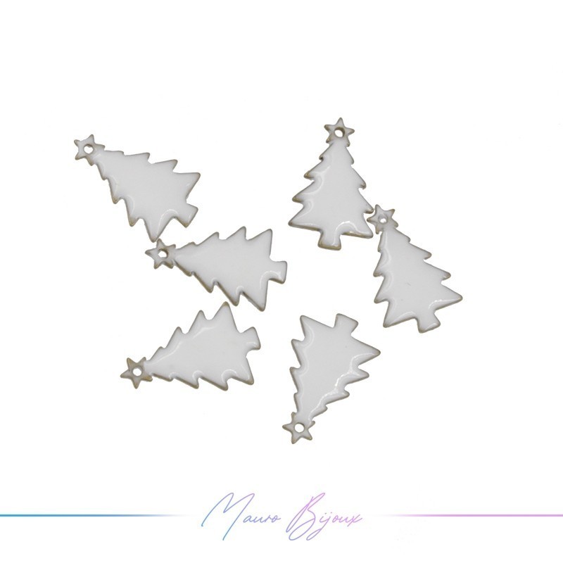 Charms brass enameled Christmas Tree White 9x14mm
