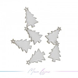 Ciondoli in Ottone Smaltati Albero Natale Bianco 9x14mm