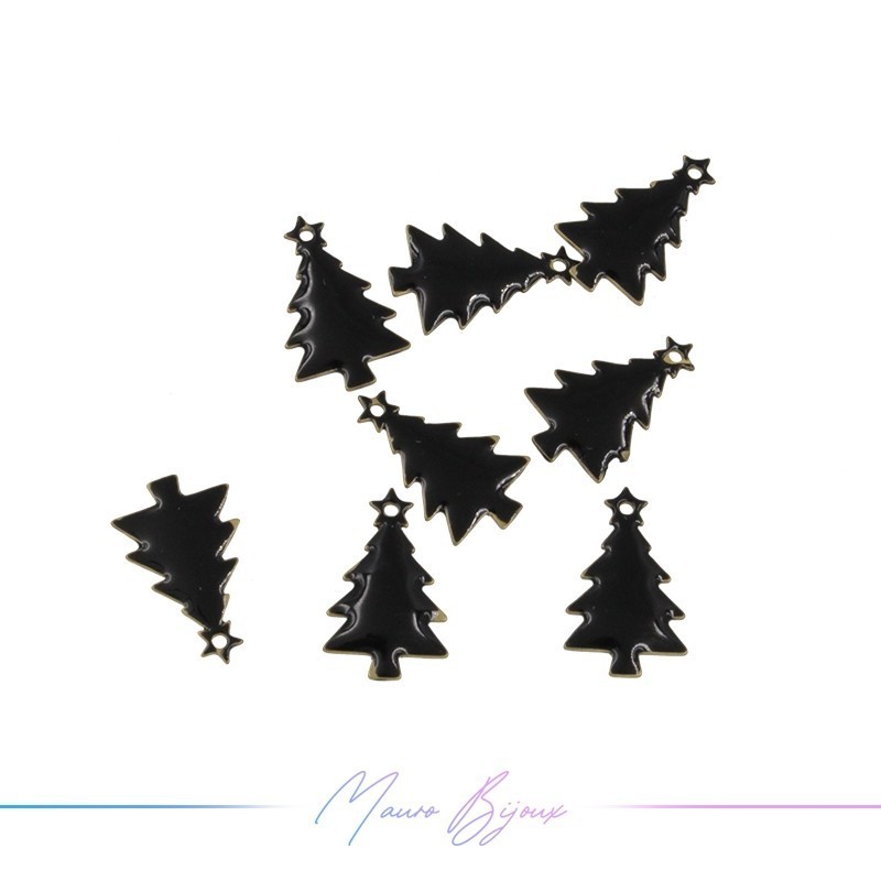 Charms brass enameled Christmas Tree Black 9x14mm