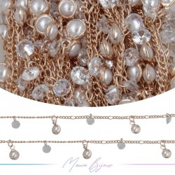 Inox Chain in Rose Gold With Pearls and Crystal