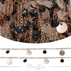 Inox Chain in Rose Gold With Circle and Black Crystal Pendant