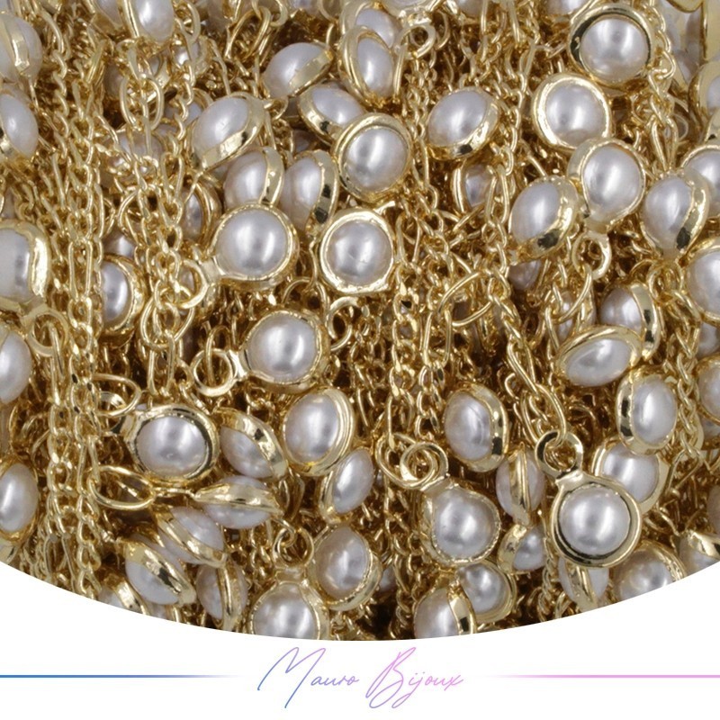 Inox Chain in Gold With White Pearls Pendant