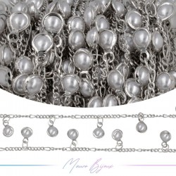 Inox Chain in Silver With White Pearls Pendant