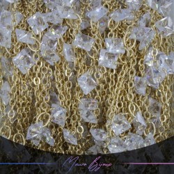 Catena in Acciaio Base Oro con Cristalli Rombo Pendenti