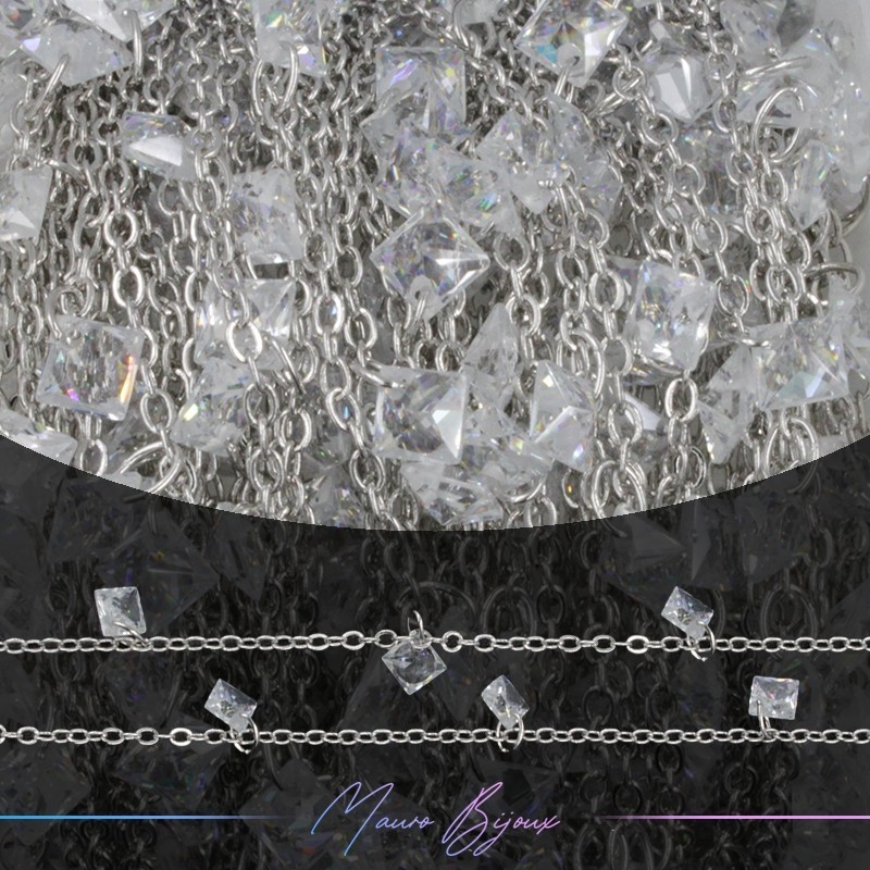 Inox Chain in Silver With Rhombus Crystal Pendant