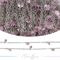Inox Chain in Silver With Pink Crystal Pendant