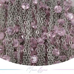 Inox Chain in Silver With Pink Crystal Pendant