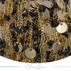 Inox Chain in Gold With Circle and Black Crystal Pendant