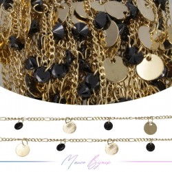 Inox Chain in Gold With Circle and Black Crystal Pendant