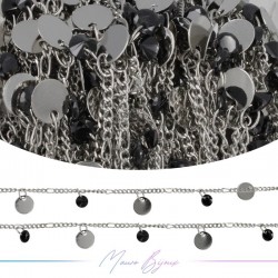 Inox Chain in Silver With Circle and Black Crystal Pendant