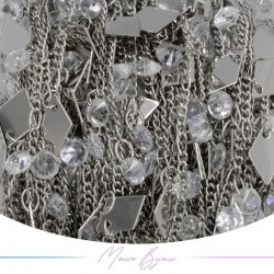 Inox Chain in Silver With Rhombus and White Crystal Pendant
