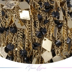 Inox Chain in Gold With Rhombus and Black Crystal Pendant