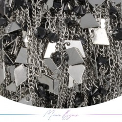 Inox Chain in Silver With Rhombus and Black Crystal Pendant