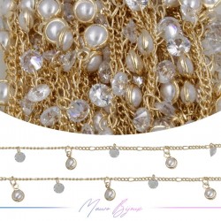 Inox Chain in Gold With Pearls and Crystal