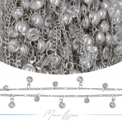 Inox Chain in Silver With Pearls and Crystal