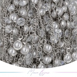 Inox Chain in Silver With Pearls and Crystal