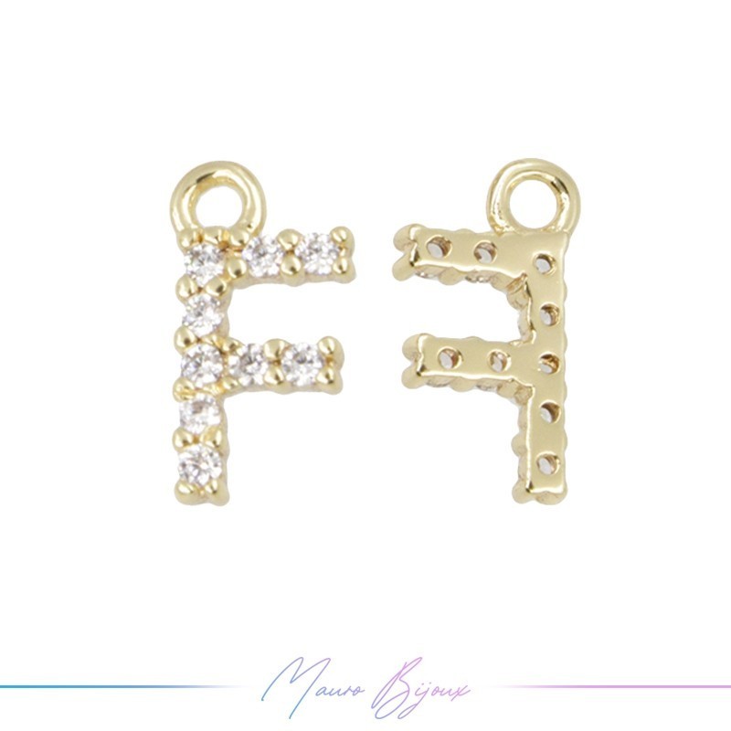 Lettera F in Ottone con Strass base Oro