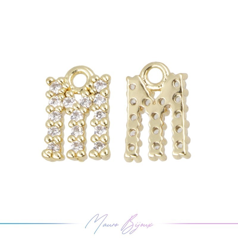 Lettera M in Ottone con Strass base Oro
