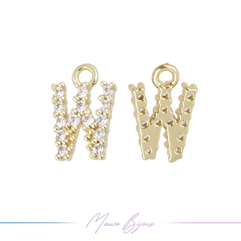 Lettera W in Ottone con Strass base Oro
