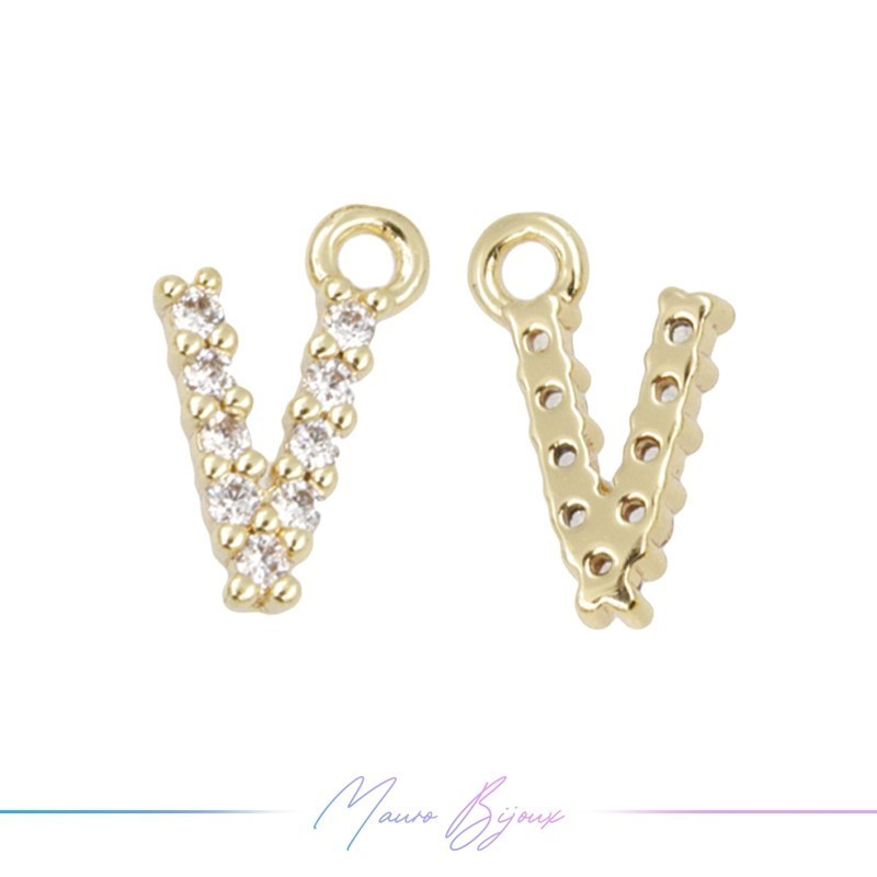 Lettera V in Ottone con Strass base Oro